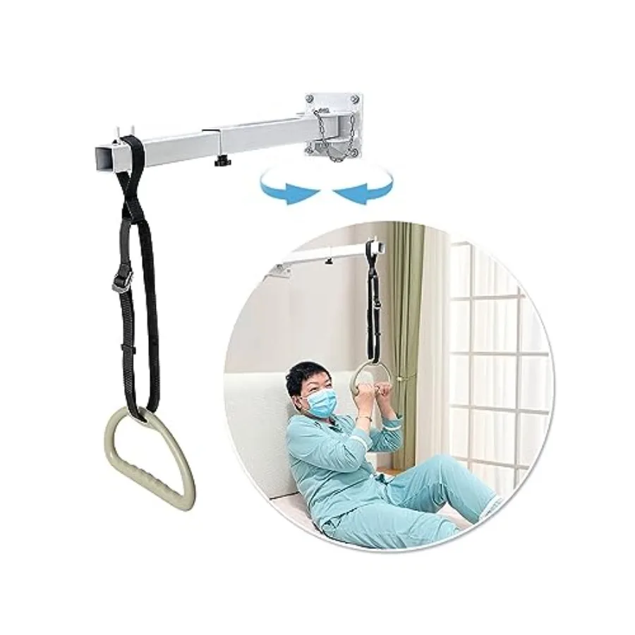 Bed Trapeze Bar for Elderly Mobility Assist Overhead Lift Handle Hospital Transfer Helper Support Bar in Silver Metal Design