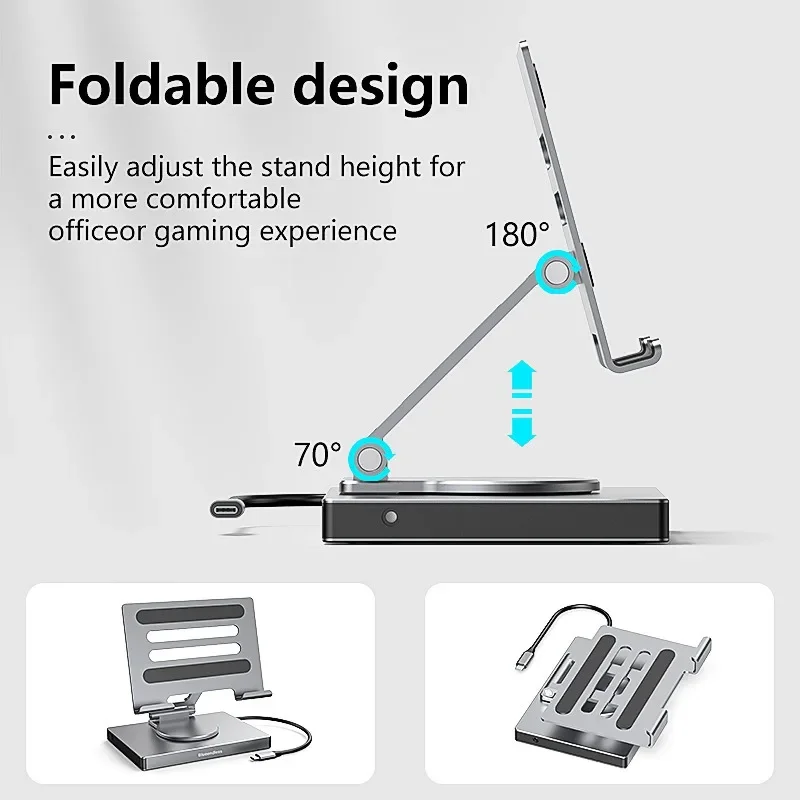 Imagem -04 - Porta Gigabit Ethernet Usb 3.0 Conversor de Hub Tela Plana Suporte Rotativo Estação de Ancoragem tipo c 4k 60hz