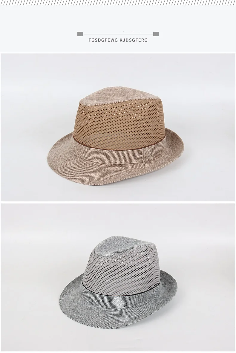 Frühling & Sommer Männer Fedoras Netz Stoff Atmungsaktiv Bowler Hut – Detail 5