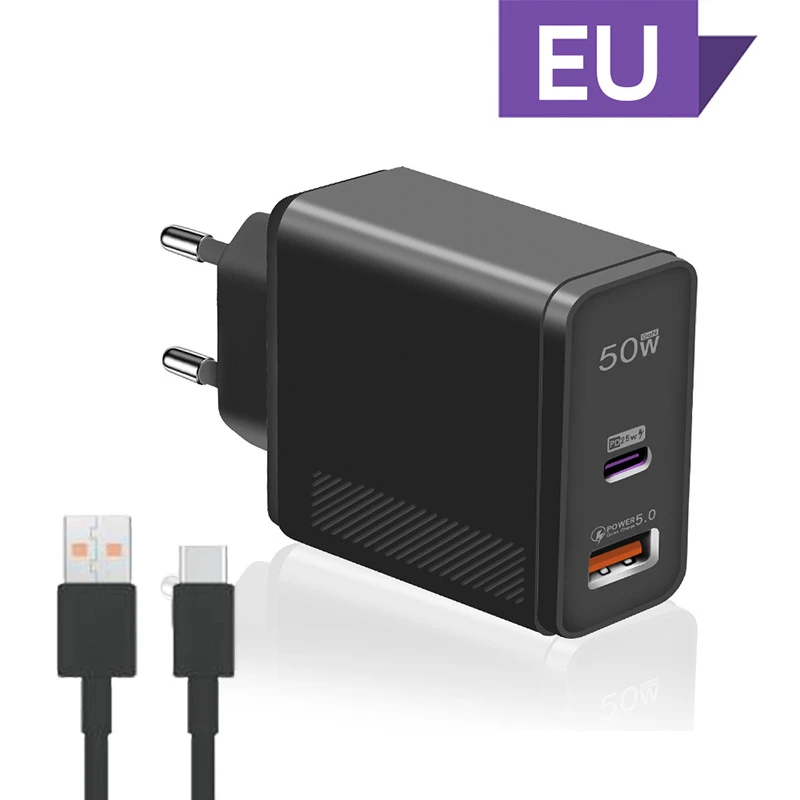 Ładowarka 50W z dwoma portami USB A i TYPE C, superszybkie ładowanie do Samsunga, Xiaomi, Huawei, iPhone'a, Oneplusa, OPPO, VIVO, PD QC, szybkie ładowanie 2025 — zdjęcie produktu 5