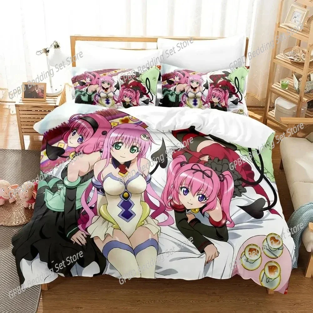 Anime Yami To LOVE Ru 3D Bedding Set Duvet Cover Pillowcases Single Twin Full Queen King Size Home Decor Quilt Boys Gift 2