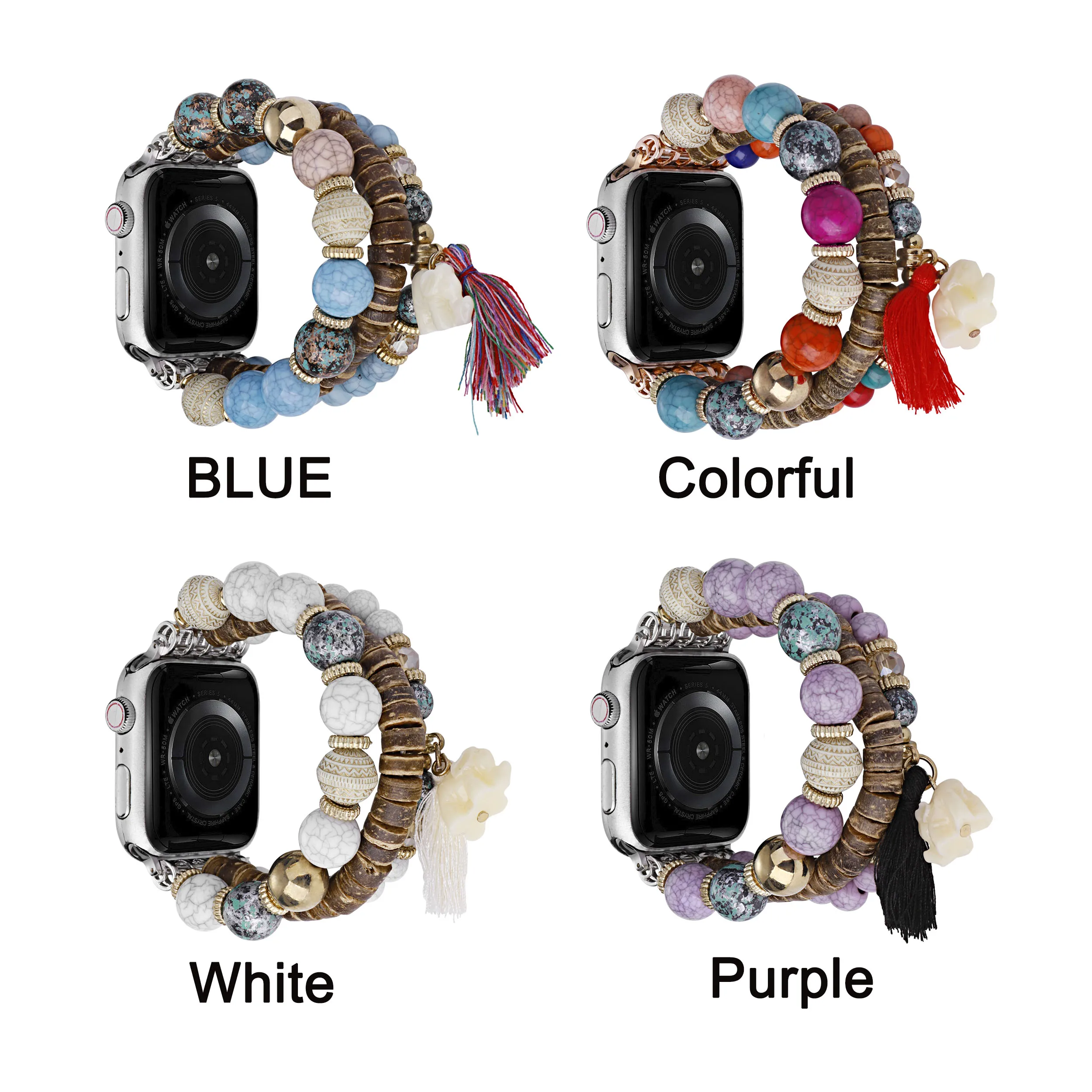 Band Beads Bracelet for Apple Watch 38mm/40mm/41mm 42mm/44mm/45mm for Women Men Handmade Elastic Wristband Watch Strap iWatch