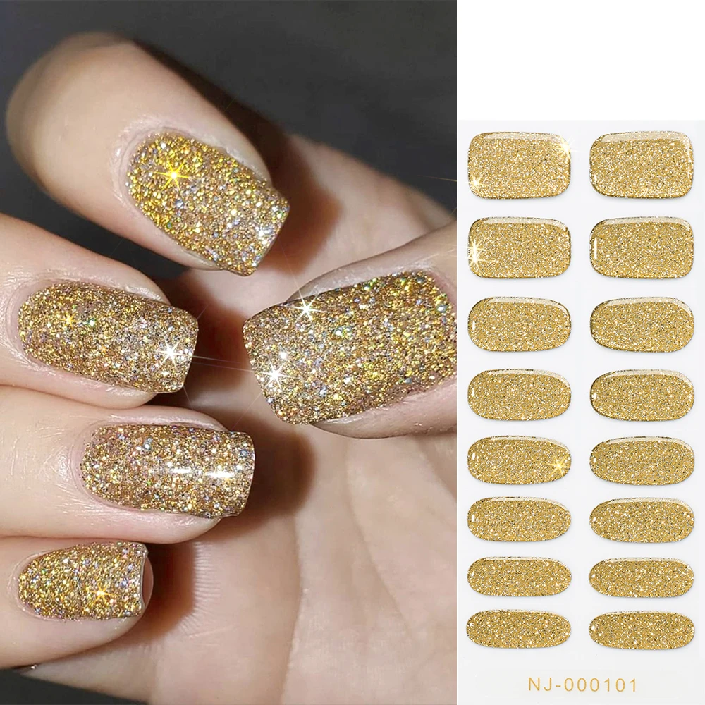 16 tiras de ouro vermelho gel adesivos de unhas cor pura glitter gel unhas envoltórios semi curados gel tiras de unhas gel polonês adesivos diy unhas *