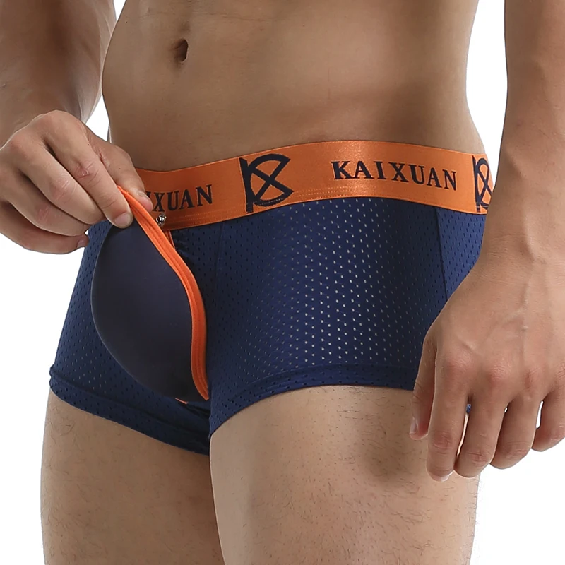 Men Mesh Jockstrap Underwear Removable Pouch Breathable U Shape Enhance Front Protection Pad Boxer Shorts Front Protection