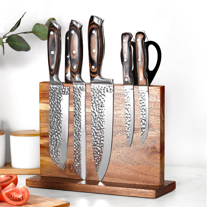 Double-sided Magnetic Knife Holder Kitchen Storager Organizer Cutter Stand Holder Multi-Functional Wooden Knife Block Display