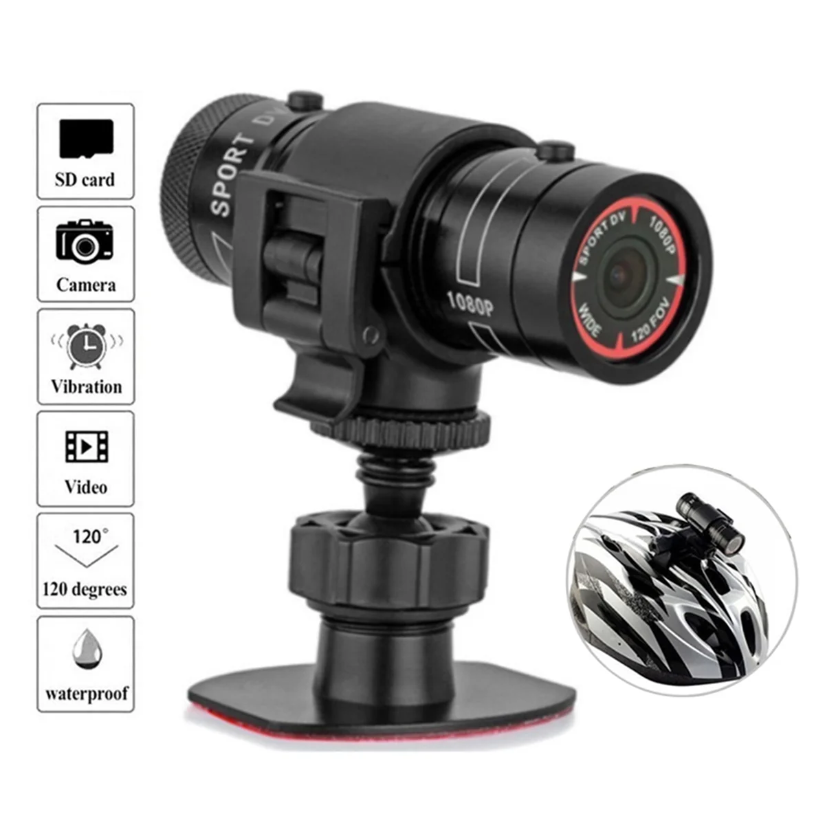 A93P F9 Mini Sports Camera 1080P 200W Outdoor Riding Motorcycle Helmet Sports DV Camera Video Waterproof Bicycle Camera