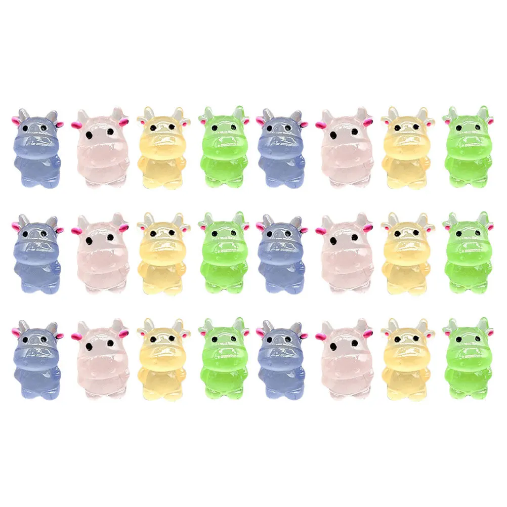 

24Pcs Luminous Zodiac Mini Cow Animals Resin Craft Garden Decoration Micro Landscape Calf Ornament Night Glow Mini Cow Figurine