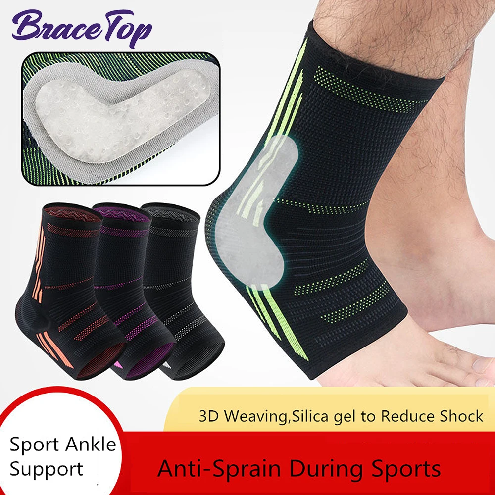 BraceTop 1 PC Compression Sports Ankle Brace with Silicone Padded Protect Heel Ankle Support Basketball Football Ankle Protector