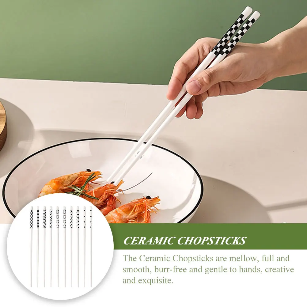

5Pairs Ceramic Chopsticks Reusable Kitchen Tableware Household Dining Sets for Family Travel Camping Sushi Noodles Eating Tools