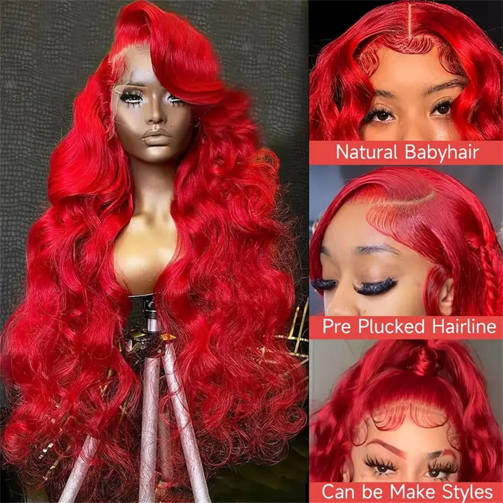 

Long 20-28 Inch 13X4 Red Hd Lace Frontal Human Hair Wigs Red Colored Body Wave Lace Front Wig Burgundy Brazilian Hair Wigs