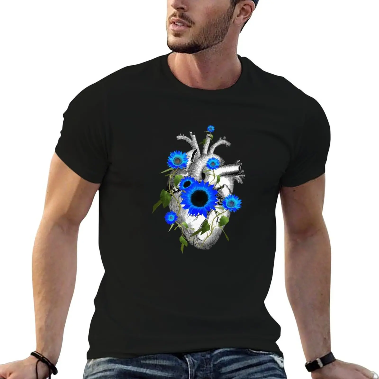 

heart, human, anatomy, blue navy flowers T-Shirt essential t shirt t shirt man casual t shirts for man pack white T-Shirt
