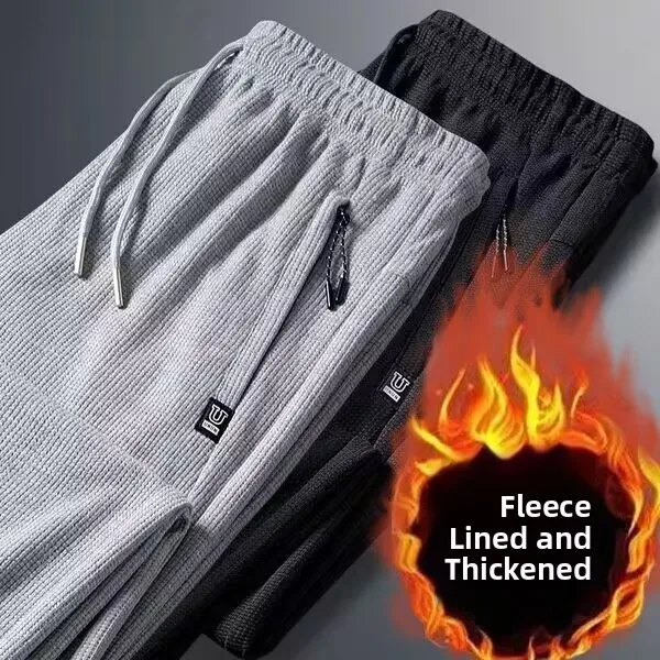 

Men's Fce Lined Straight Leg Casual Pants Zipper ket Sports Trousers Autumn Winter Cotton Blend Thiened Sweatpants