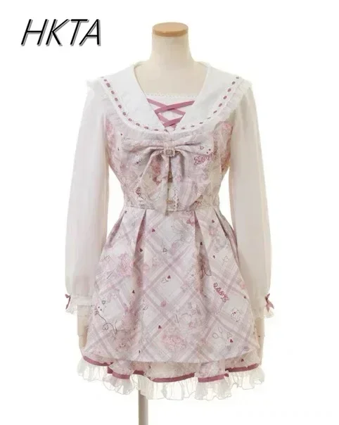 Liz Dress Japanese Mine Dress Set Spring Autumn New Sweet Bow Cartoon Long Sleeve Lolita Shirt Dress Shorts Dwuczęściowy zestaw damski