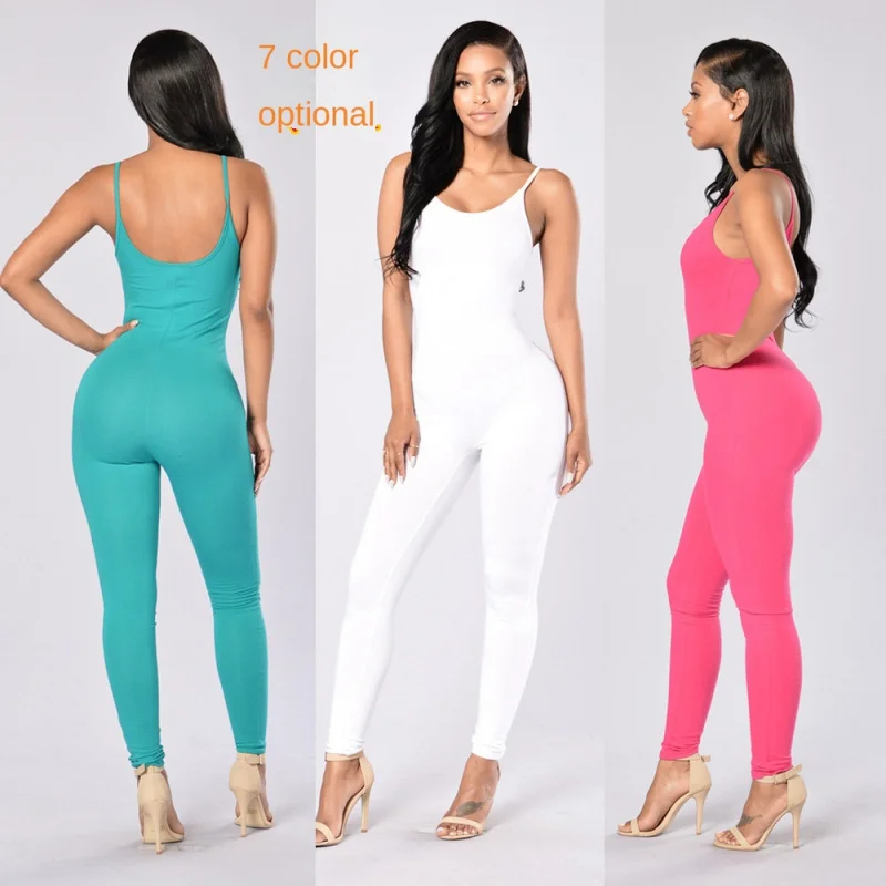

Factory Source AliexpressEbayEuropean and American Women's Fashion Sexy Long Dress Tight-fitting Backless Strap Jumpsuit