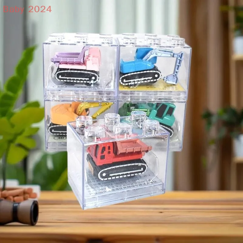 Juguete de coche de ingeniería de aleación extraíble de una pieza, modelo de diapositiva de inercia con caja de almacenamiento transparente