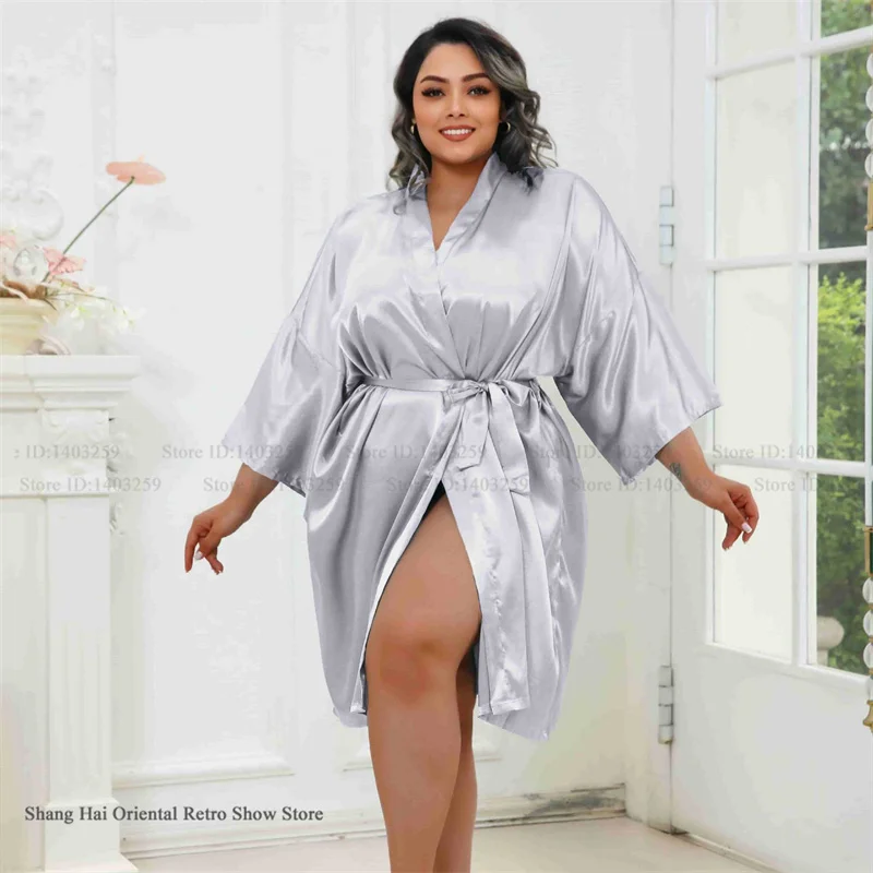 Plus Size Abito da donna Mezza manica Accappatoio Kimono Abito Primavera Estate Nuovi indumenti da notte Abito da casa Casual Pigiama da salotto in seta ghiacciata