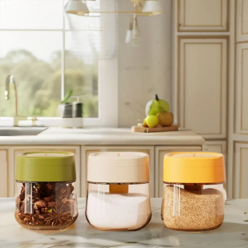 

Flip Top Glass Seasoning Box Moisture-proof Sealed Condiment Seasoning Jars Dustproof with Spoon Salt Storage Box Kitchen