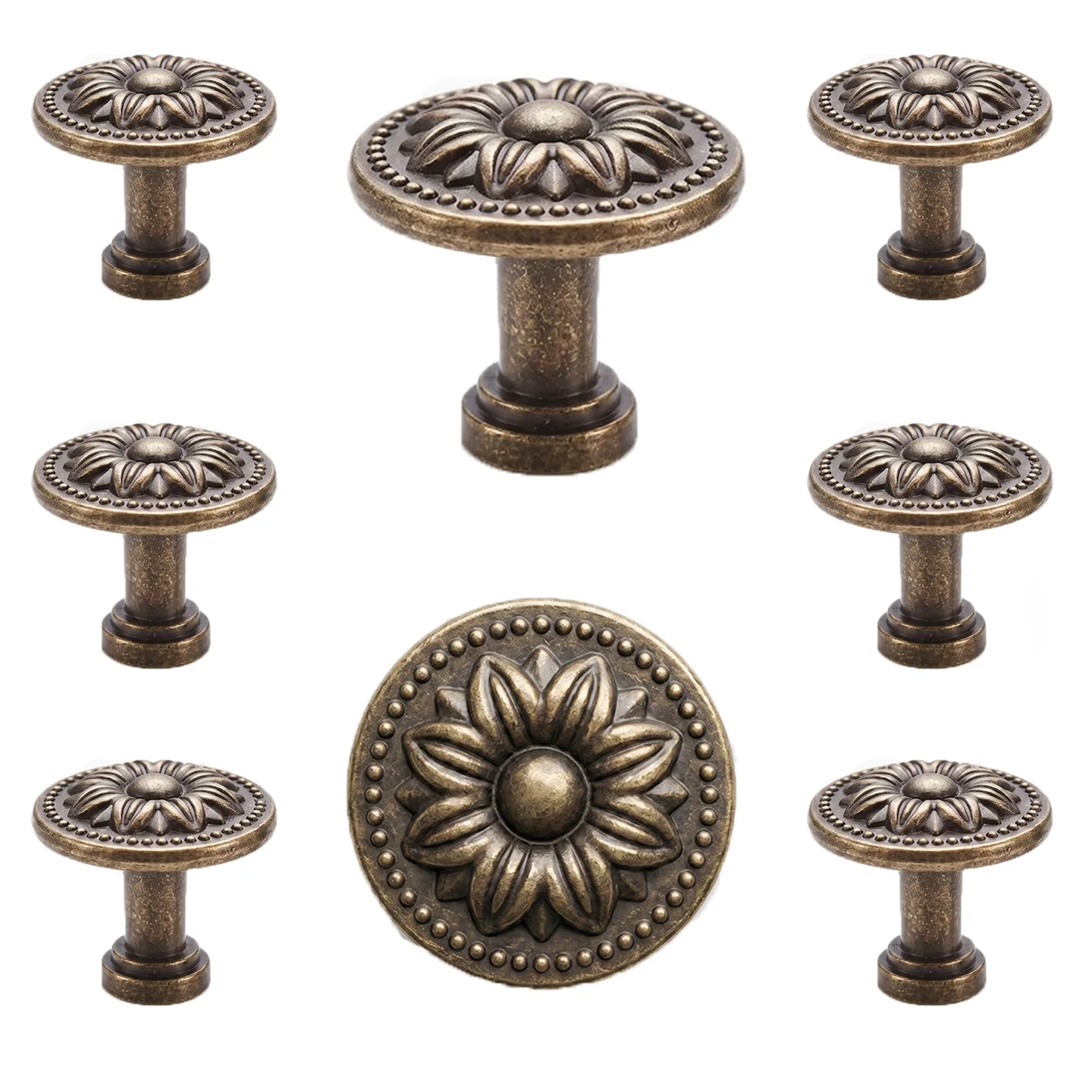 Vintage Floral Cabinet Knob Antique Bronze Round Drawer Knob Retro Flower Furniture Pull Handle for Dresser Cupboard Wardrobe