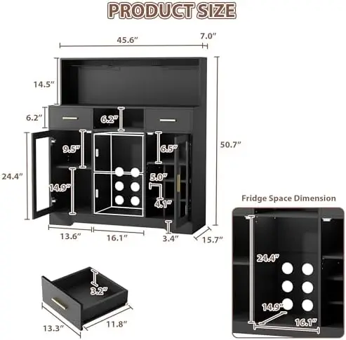 Mini Fridge Cabinet with Storage, Wine Bar Cabinets for Home with LED Light&Power Outlet, Coffee Bar Cabinet with Mini - view 2