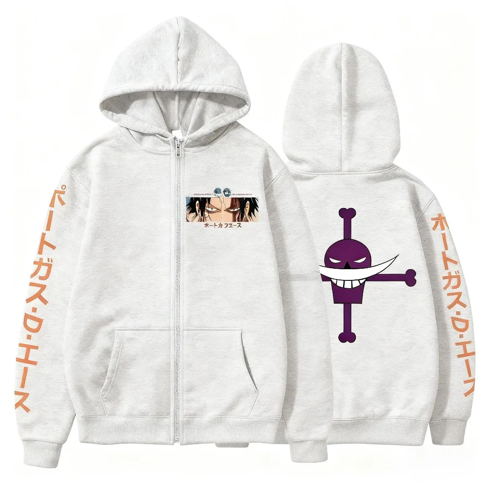 Bluza z kapturem One Piece męska i damska, codzienna bluza wkładana przez głowę, wzór z kreskówki, odzież uliczna, cosplay, jesień, biała, z brodą