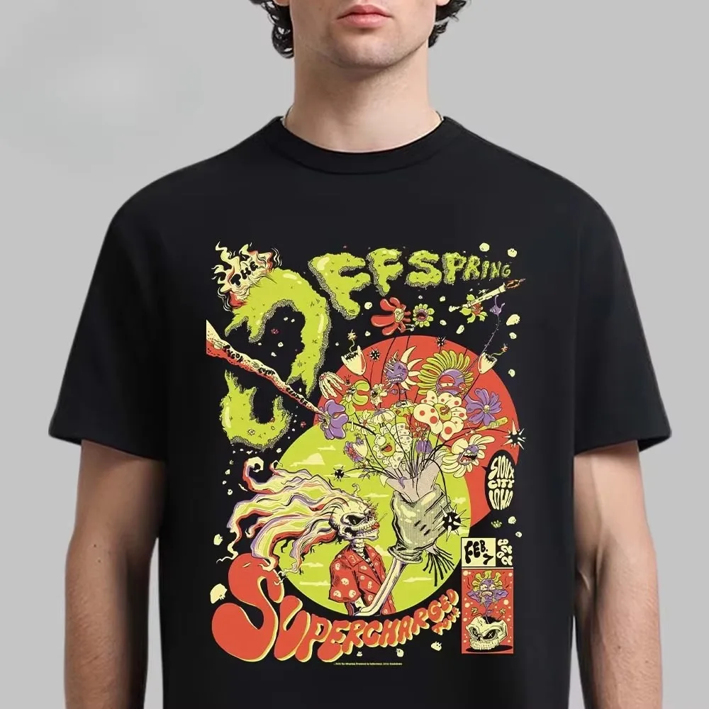 The Offspring Swinging Skeleton Globe Logo Two Sided Concert Band Graphic T-Shirt Cotton Men Women Streetwear Tee