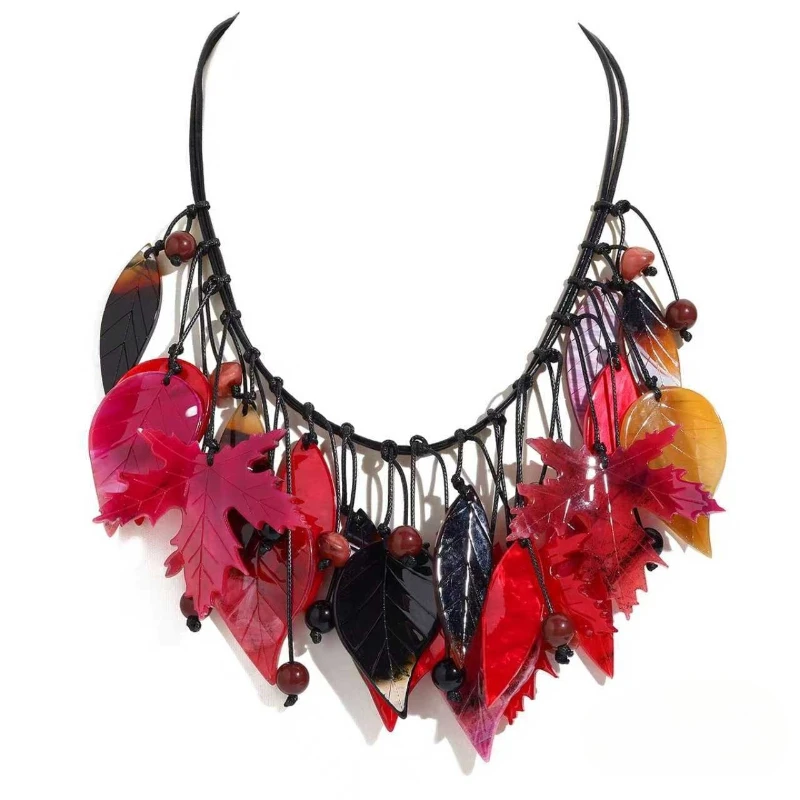 Maple Leaf Leaves Tassel Necklaces Hand Woven Women Light Luxury Personality Versatile Necklace Fashion Jewelry Birthday Gift