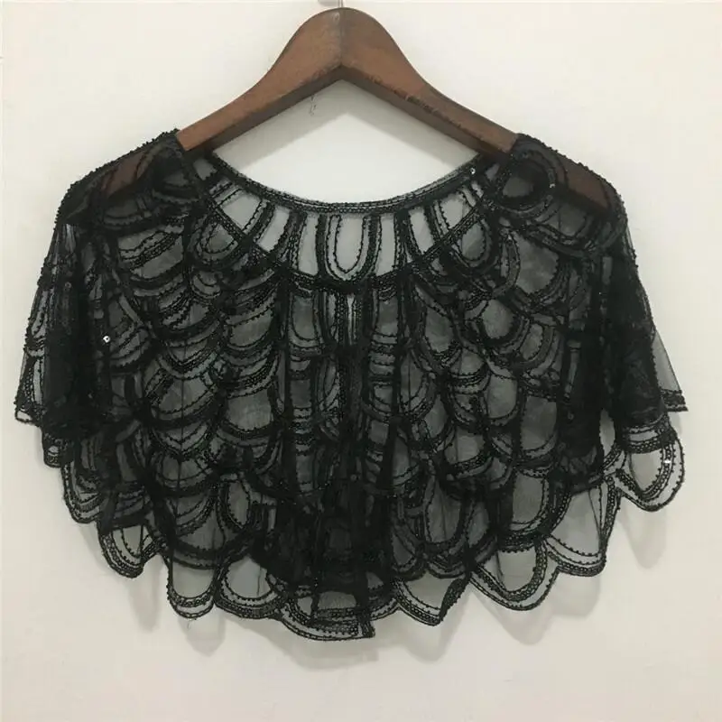 New Fashion Women\'s Vintage 1920s Shawl Beaded Sequin Bolero Flapper Evening Cape One Button Sequin Cover Up for Wedding Party