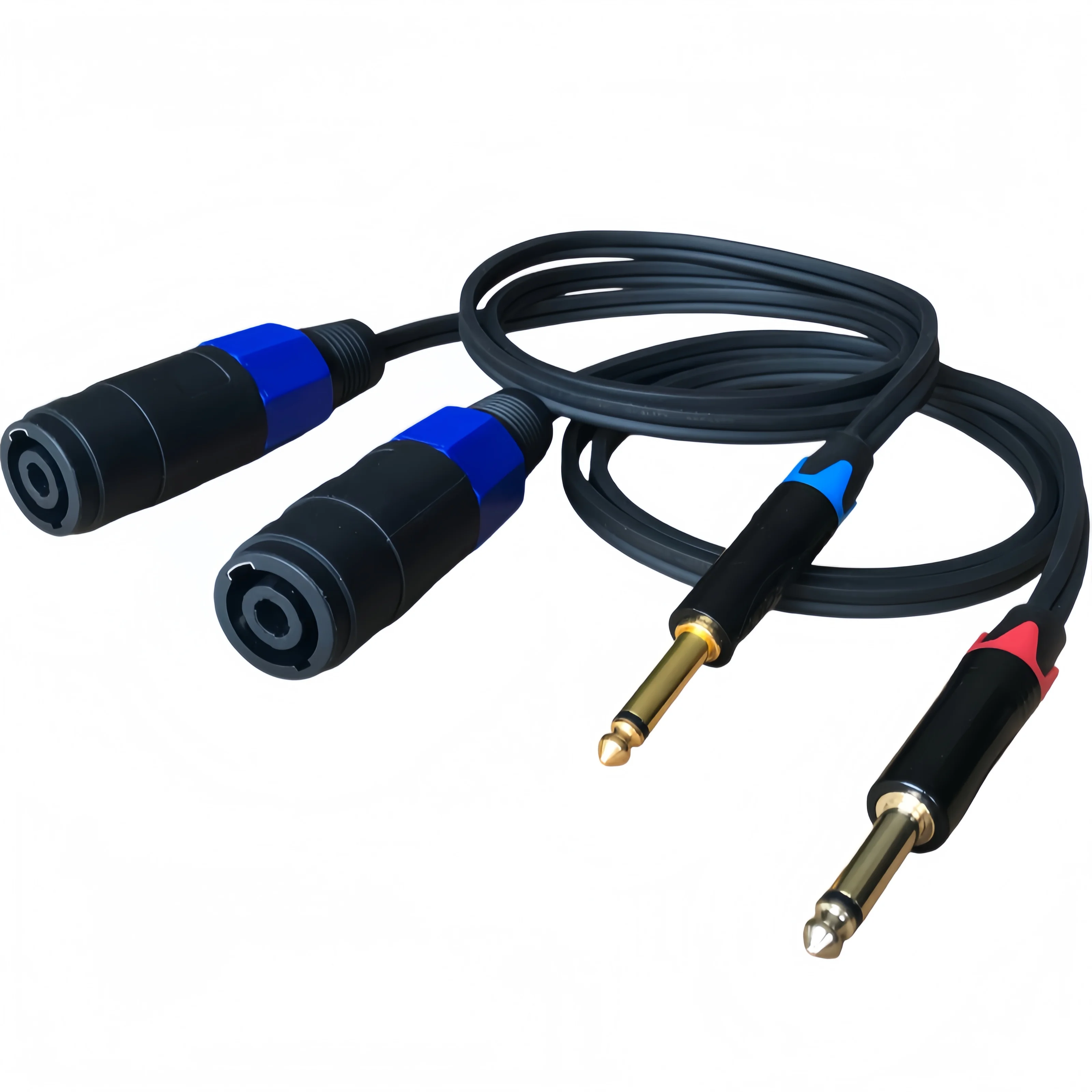 Two Professional Audio Adapter Cables (One Red, One Blue), Four-Core Speakon Female Connector to 6.35mm Ts Male Audio Cable, 1M/3.28Ft