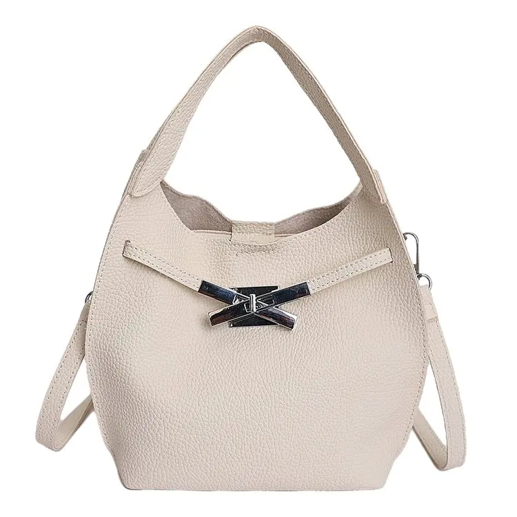 

Женская сумка через плечо для ежедневных поездок на работу, в форме ведра, с металлической пряжкой, с эффектом драпировки