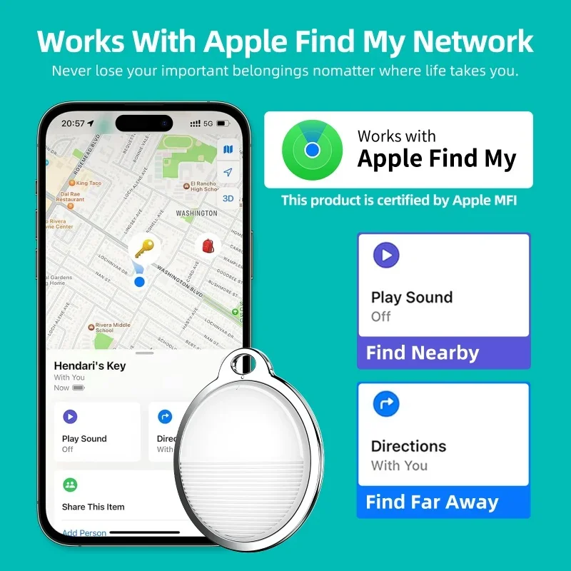 Xiaomi-Mini traqueur GPS CPVAN pour système Apple iOS, Find My Andrea Air Tag, recherche d'enfant, traqueur de perte de sac pour animaux de compagnie, Bluetooth intelligent, Airtag