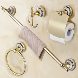 Hotaan Bathroom Hardware Set Paper Holder Towel Rack Robe Hook Towel Bar Towel Ring Stainless Steel Gold Bathroom Accessories