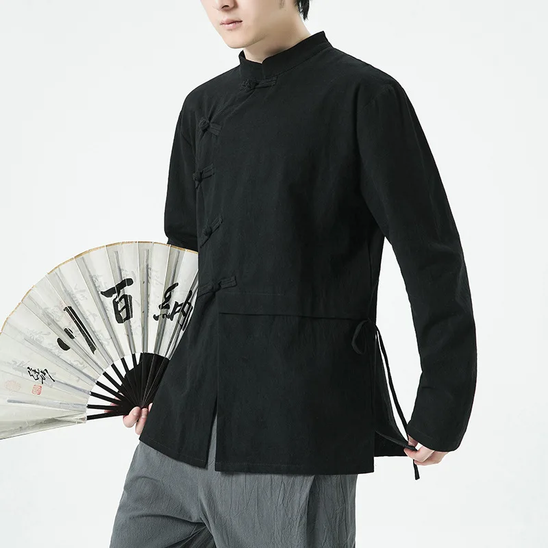 

Осенние новые мужские хлопковые льняные рубашки, повседневные свободные винтажные мужские рубашки, традиционная мужская одежда, костюм Тан, рубашка с длинными рукавами