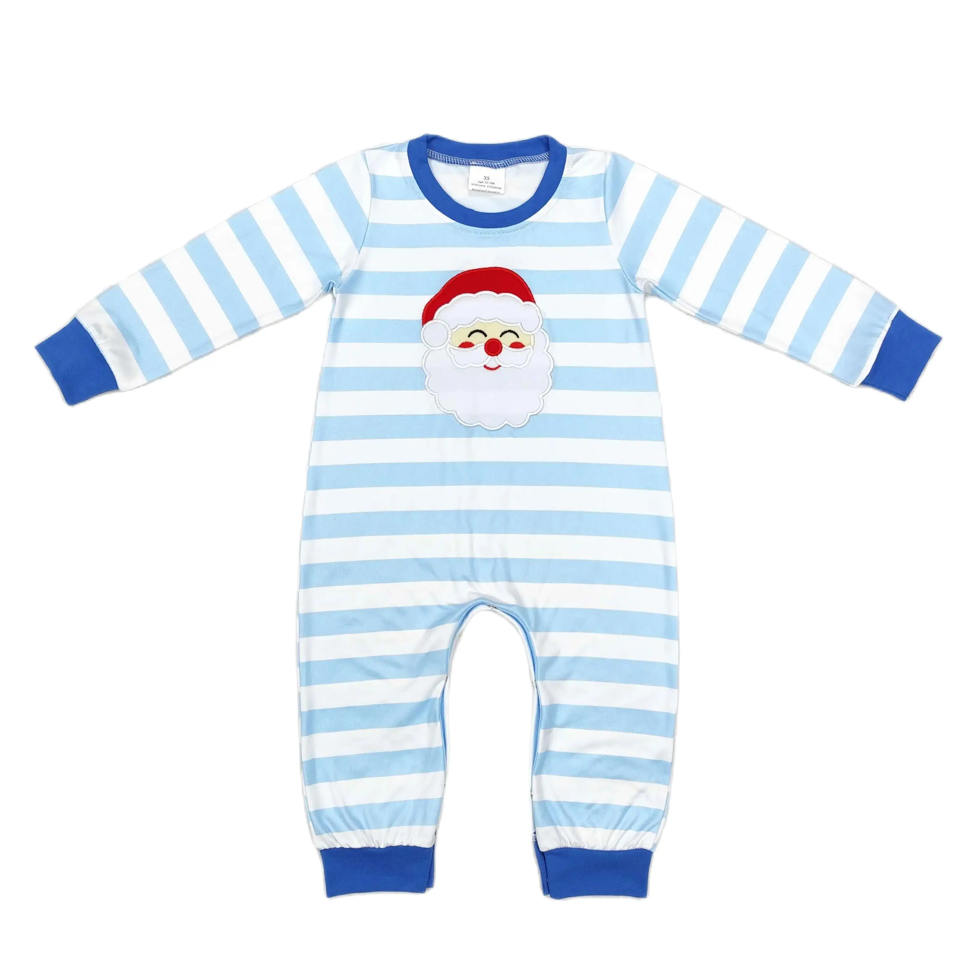 LR1661 Good Quality Baby Boys Clothes Long Sleeves Embroidery Santa Claus Blue Print With Jumpsuit Children Clothes Rts No Moq