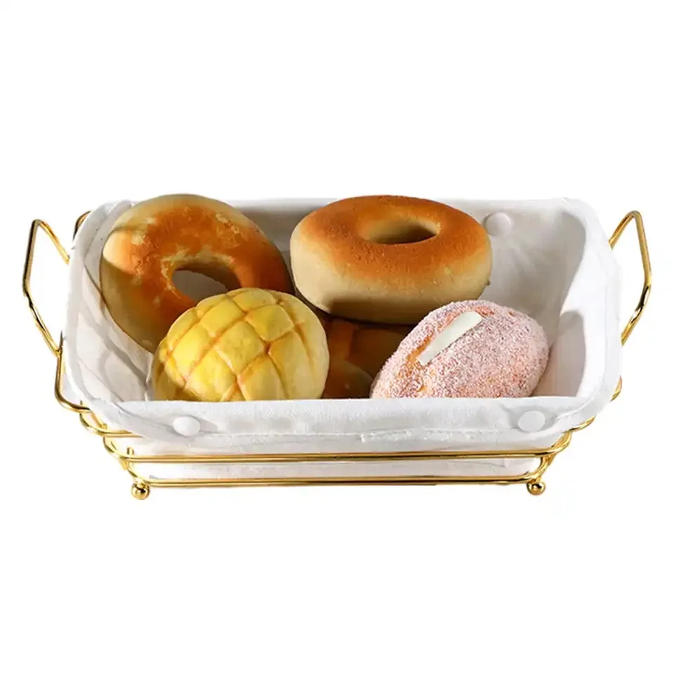 Golden Metal Wire Bread Baskets for Storage Pantry, Fruit Sorage Basket Container Durable Desktop Decoration Snack Box