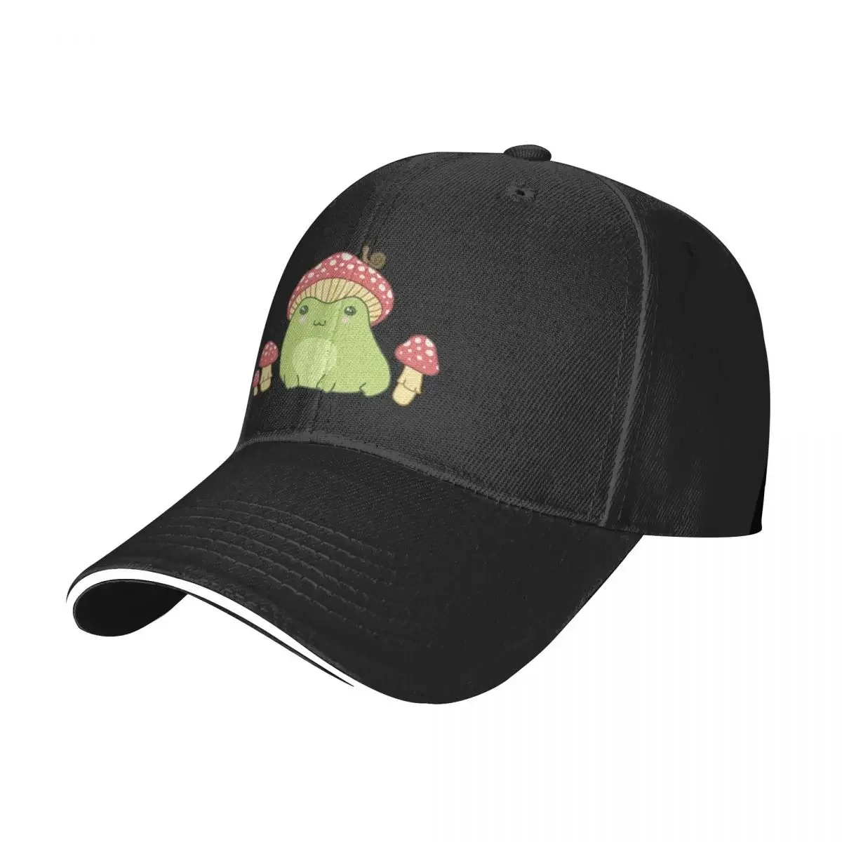 Kawaii Frog with Toadstool Mushroom Hat and Snail - Cottagecore Aesthetic Forg - Amanita Muscaria Lover - Edgy Kidc Baseball Cap