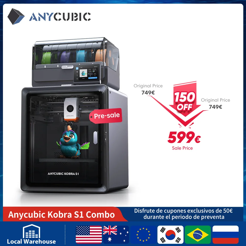 Anycubic Kobra S1 Combo Multi-Color 3D Printer High Precision Core XY Stable Structure Ultra-Quiet Max Speed 600mm/s 3D Printer