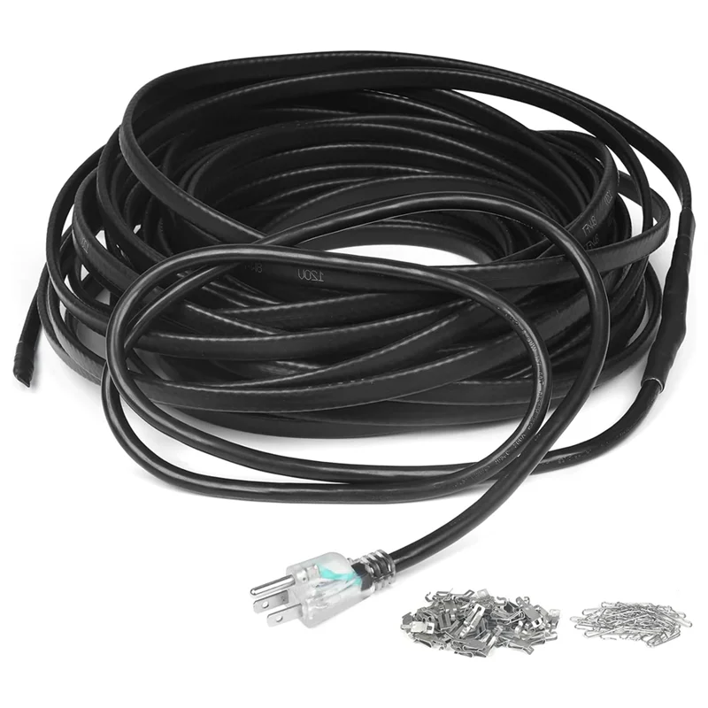 A25I-شريط حراري، مجموعة كابل تسخين إزالة الجليد، مجموعة كابل تسخين أنابيب المياه المحمية مع مشبك تثبيت، قابس أمريكي #2