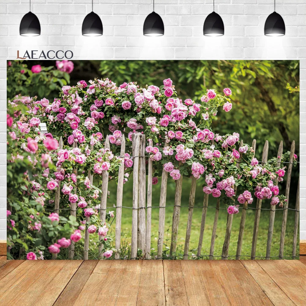 Laeacco Spring Floral Photo Backdrop Green Leaf Fence Birthday Wedding Bridal Valentine's Day Portrait Photography Background