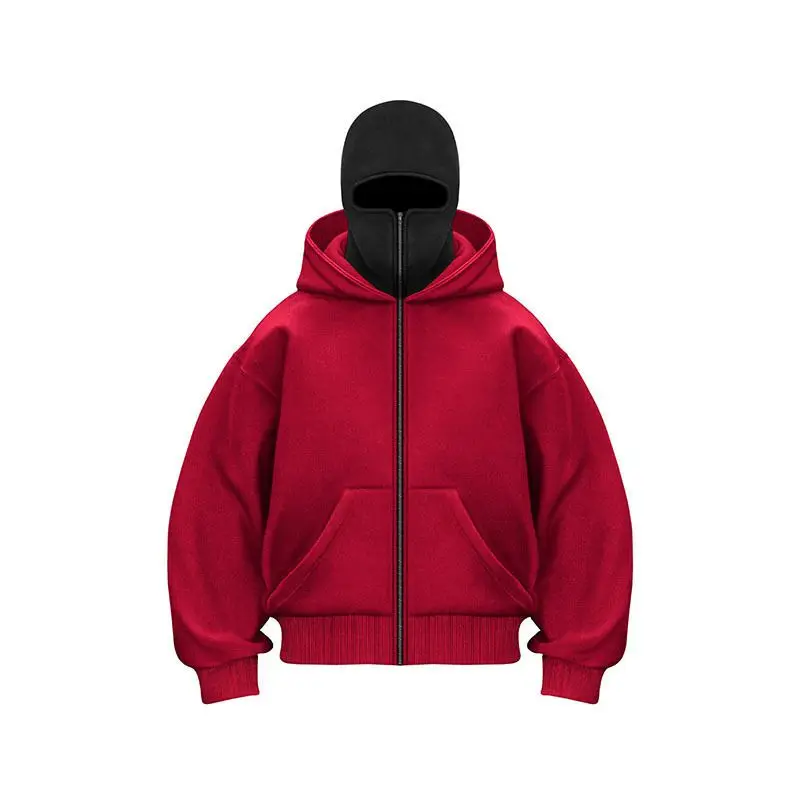 Adult Zipper Hooded Sweatshirt Soft Fleece Jacket With Hoodie Mask Men Women Windbreaker  Casual Outwear Loose Sports Coat Tops
