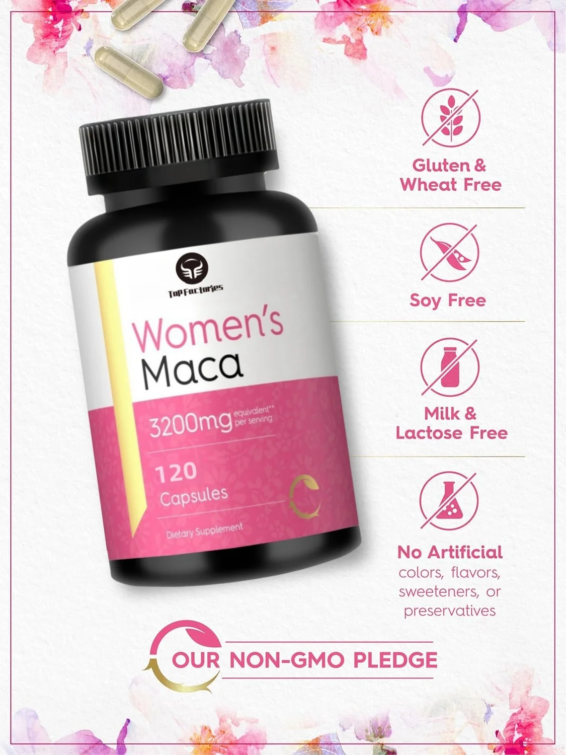 Capsules de racine de maca pour femmes, 3200mg, 150 sans OGM, sans évolu, parfait pour elle