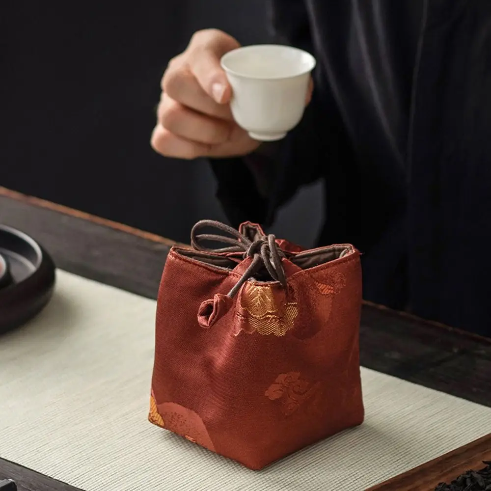 Multi-functional Brocade Tea Set Storage Bag Thickened Embroidered Teapot Storage Bag Kettle Storage Bag Vintage Style