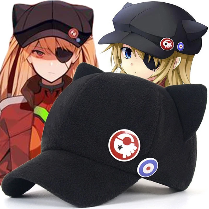 Aranyos kupak Anime Baseball sapkák Japán nyelv shikinami asuka rangure Cica Fül Éva Kalap lányok cosplay langley soryu kiegészítők Félfogadás