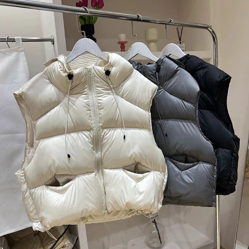 

2025 Casual Down Cotton Waistcoat Women Autumn Winter Outerwear Hooded Thick Warm Vest Jacket Female Sleeveless Quilted Coats