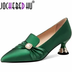 【JOCHEBED HU】New Women Pumps Fashion Brand Genuine Leather Sandals Casual Thin Heels Work Shoes 33-43