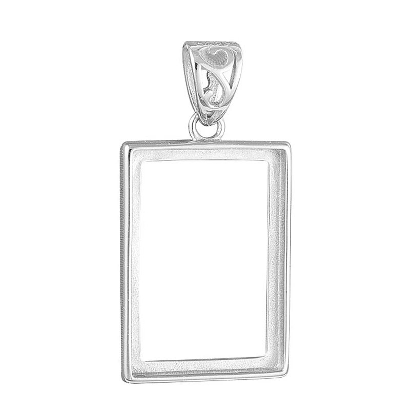 New S925 Sterling Silver Pendant 14x20mm Semi Mount Pendant for Turquoise Beeswax Emerald Agate Setting DIY Gemstone