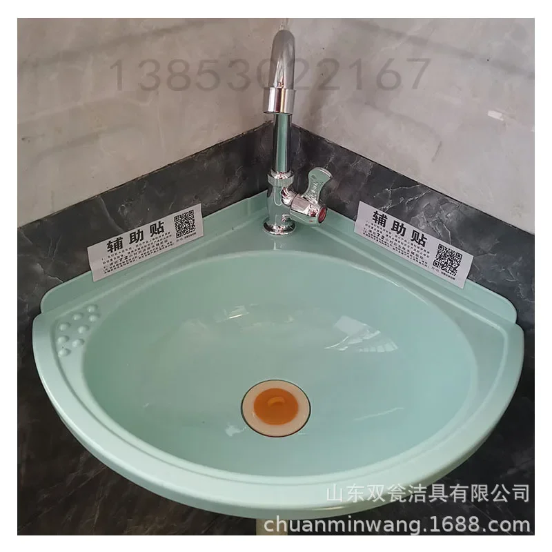 Superior Wall-Mounted Plastic Sink Non-Punching Basin Triangular Corner Fan-Shaped Simple Solid Color for Efficient Kitchen Usag