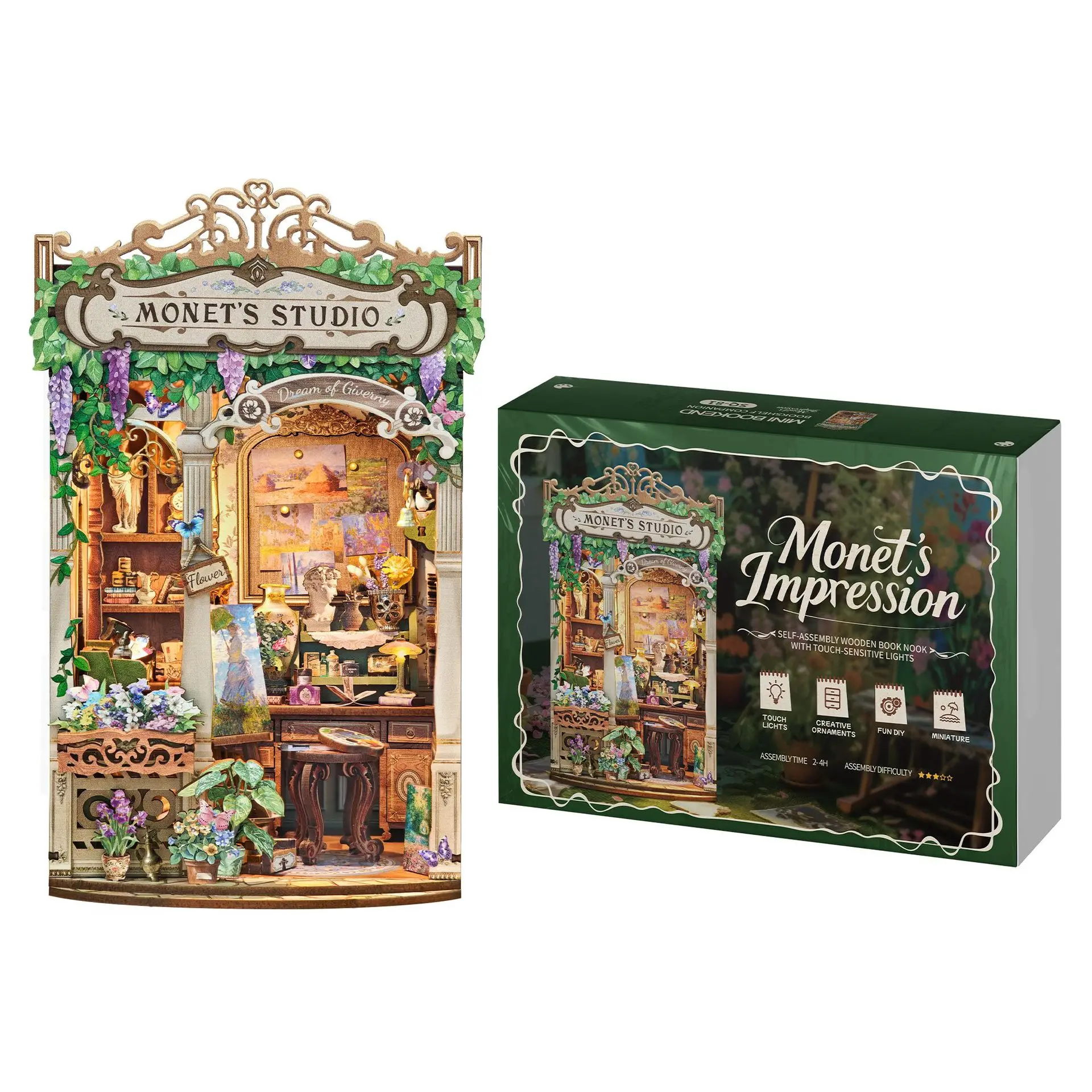 

Monet Impression DIY hut wooden assembly toy creative miniature scene ornament with lamp gift booknook nook