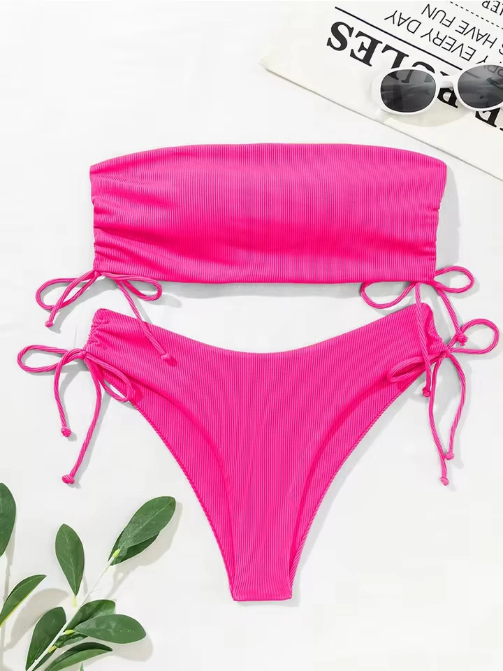 Vzvn Fashion Sexy Strapless Bikinis Set Women Split Swimsuit Beach Bikini 2026 New All Season Solid Backless Bikinis 2 Piece Set