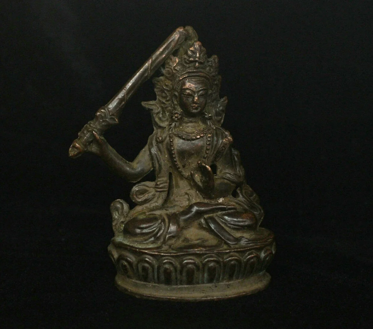 Tibet Buddhism Bronze Copper Seat Wenshu Manjushri Boddhisattva Buddha Statue