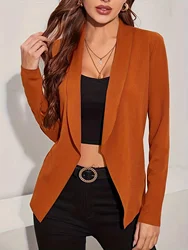 Plus Size Women's Solid Color Casual Fashion Lapel Long Sleeved Suit Top Solid Color Slim Temperament Commuter Blazer Women